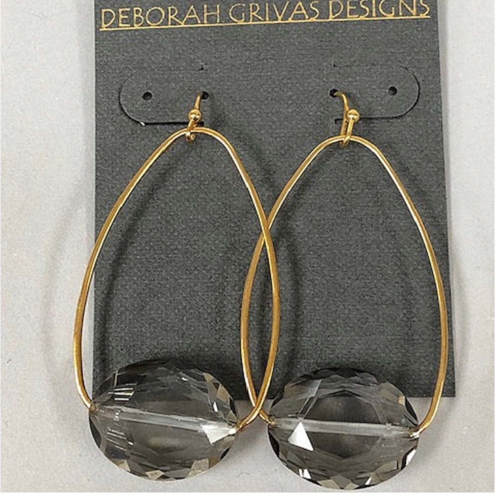 Deborah Grivas Black Diamond Floating on Gold Oval Hoop Earrings-Boutique